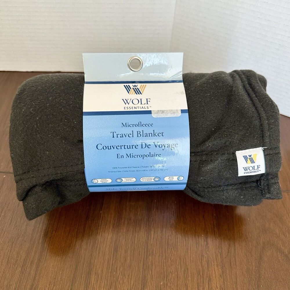 Travel Blanket Black Microfleece 50x 60” Home Camping Throw Wolf Essentials